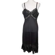 vtg VANITY FAIR BLACK NYLON  LACE PLEATED FULL SLIP DRESS SZ. 36