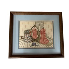 Vintage Dressing Victorian Cross Stitch Framed Wall Hanging Picture