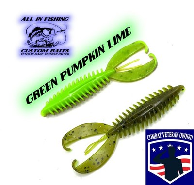 12ct Z craw Jr style Green Pumpkin/ Lime  Craw Creature Bait
