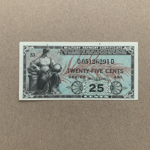 United States  25 CENTS 25C MPC MILITARY PAYMENT CERTIFICATE UNC SERIES 481 - Picture 1 of 2