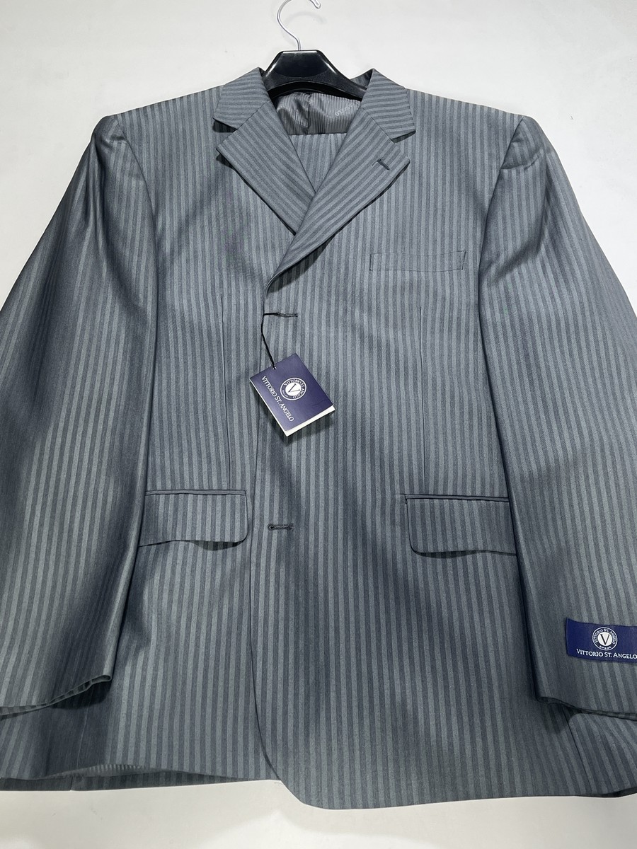 Mens Vittorio St Angelo Grey Stripe 3 Piece Suit 44L NEW | eBay