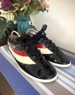 Gucci Falacer Patent Leather Sneakers Mens Size US Black