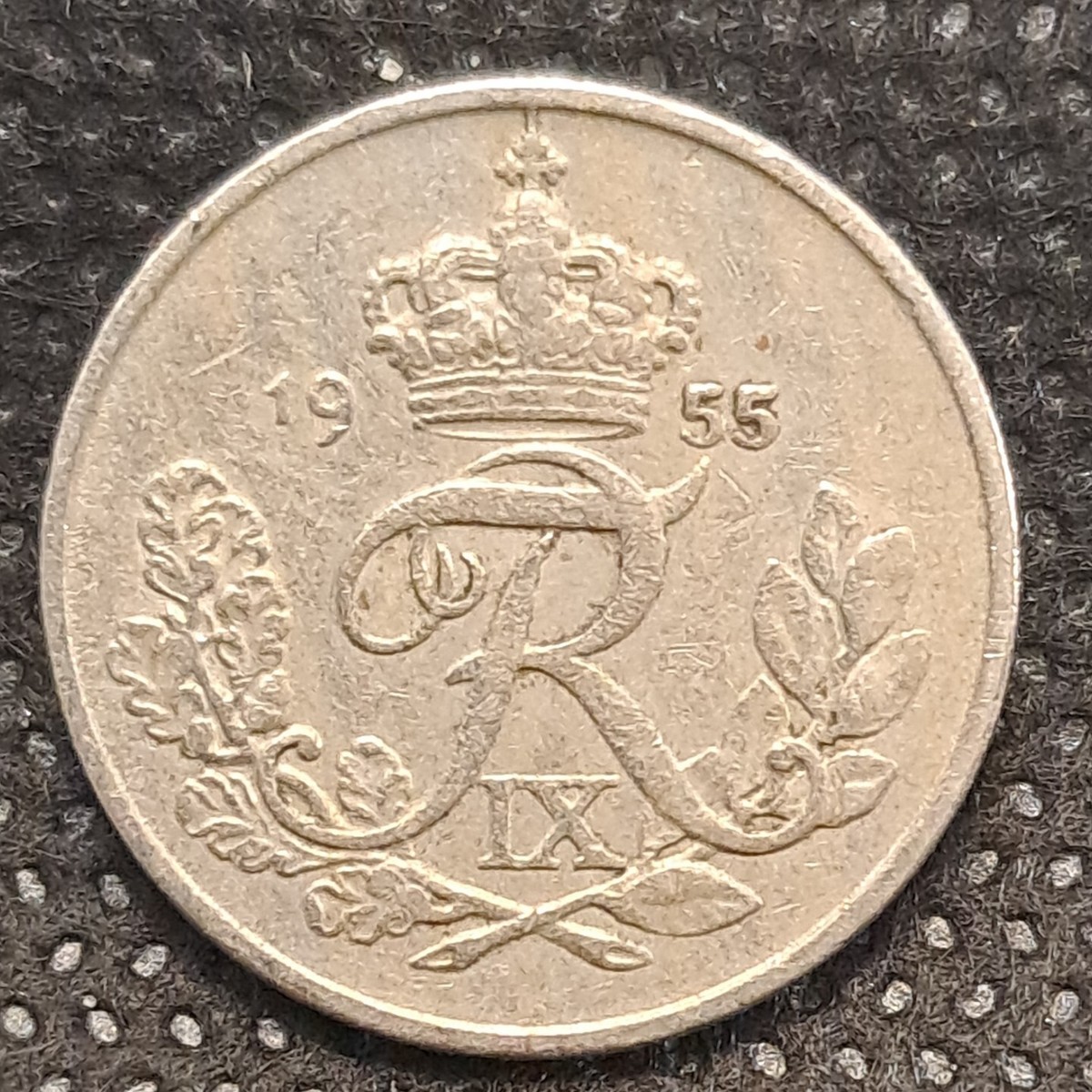 1955 Denmark 10 Ore Crowned Monogram Frederik IX 2.85g 17.91mm