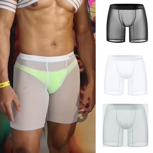 Men Sexy Ultra-thin Transparent Boxer Briefs Shorts Ice Silk Underwear Trunks US - Picture 5 of 18