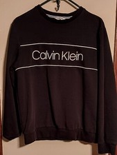Vntg Spellout Calvin Klein Sweater Mens Sz M Fleece Lined Long Sleeve Sweatshirt