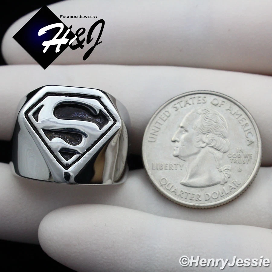 Anillo Superman HOMBRE Acero Inoxidable Plateado/Negro Chapado Talla 8-13*R121 Foto 3 de 3