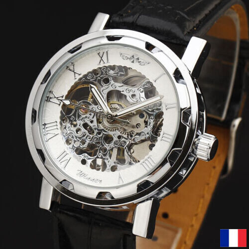 Montre Winner homme squelette noir et blanc : l'élégance du cadran romain mécanique