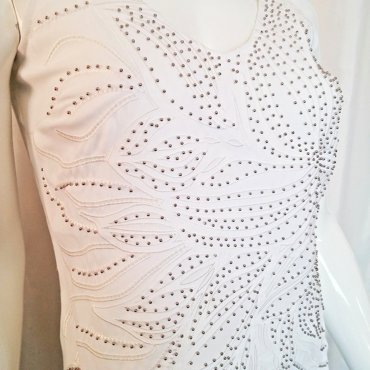 cache white beaded dress Cache Bead Jewel Pearl Dress White Silver sz 4 Wedding Prom halter