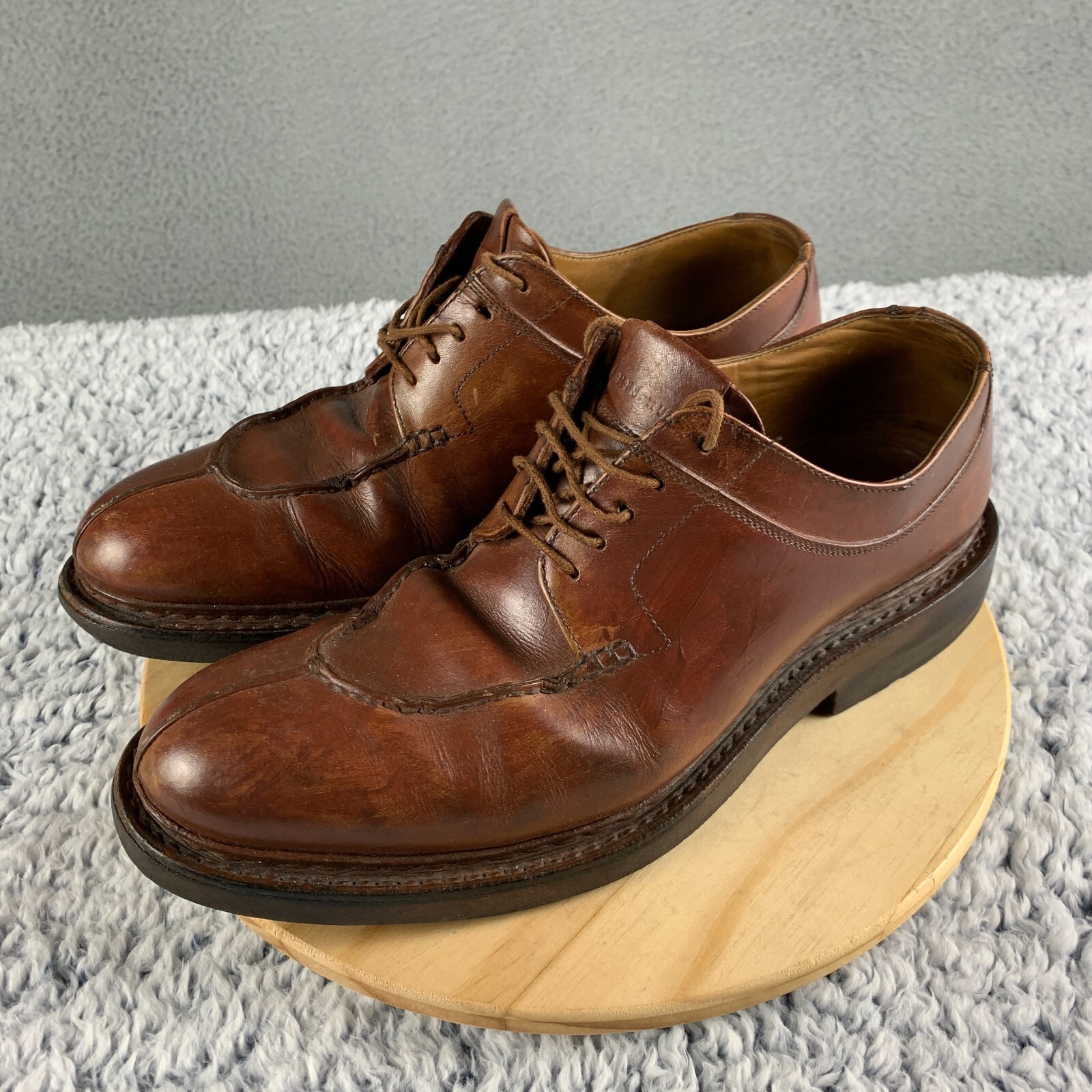 SAOLA Scarpe Heschung Catalpa Derby da uomo taglia 7 cognac punta spaccata stringate in pelle eleganti