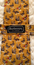 Vintage Men's Burberry Hand Made Yellow Silk Duck Animals Check Tartan Neck Tie