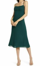 REFORMATION Emerald Green Arie Pleated Ruched Fitted Bodice Midi Dress 2 = XS