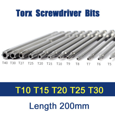 200mm S2 Steel Torx Screwdriver Hex Star Impact Bit Hollow Drill Bits T10-T30