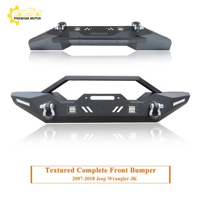 Front Bumper W/ LED Lights Textured Black Steel For 2007-2018 Jeep Wrangler JK