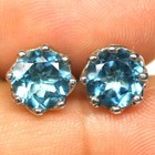 Gemstone 8 mm. Swiss Blue Topaz Earrings 925 Silver White Gold Plated