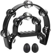 Pandereta de doble hilera, sonajas metálicas, percusión manual pandereta. neuvo.