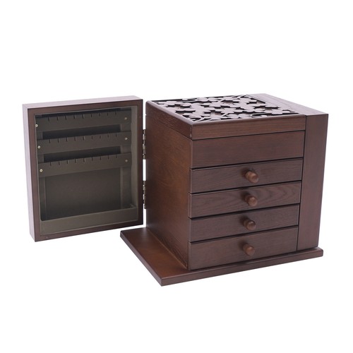 Organizer portagioie vintage 5 strati scatola portaoggetti in legno organizer con 4 cassetti - Foto 5 di 24