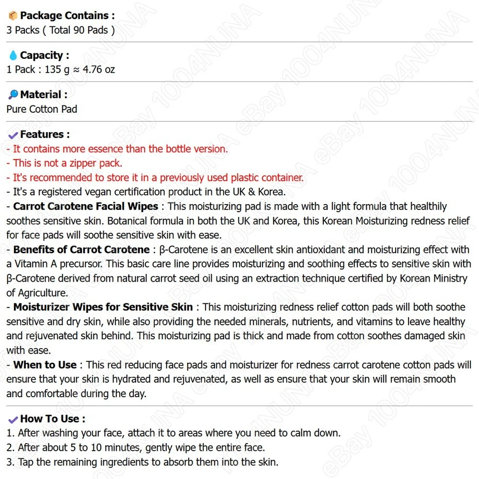 SKINFOOD Carrot Carotene Calming Water Pad Refill 3 Packs Vegan Redness Relief - Image 4 of 4