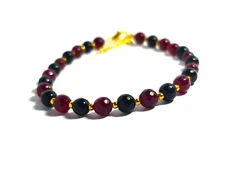 Natural Black Onyx Bracelet Red Ruby Bracelet Gemstone Bracelet Gold Beads