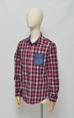 Desigual Men's Red Cotton Plaid Flannel Long Sleeve Shirt Size S