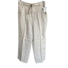 Vtg 80's 90's Pants Sarah Chapman 100 Linen Wide Leg Beige Sz 12 Coastal Beachy