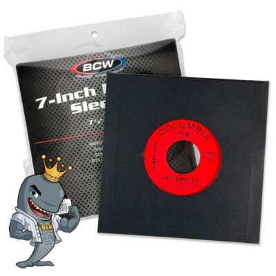 BCW 7-Inch Paper Record Sleeves SQ Corners 45 RPM BLK W/Hole 50 Ct FREE SHIP