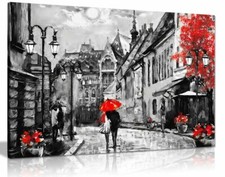 Black & White Red Budapest Painting Canvas Wall Art Picture Print