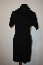 LOFT Petite Sz SP Black Wool Blend Knit Sweater Dress Cowl Neck Short Sleeve