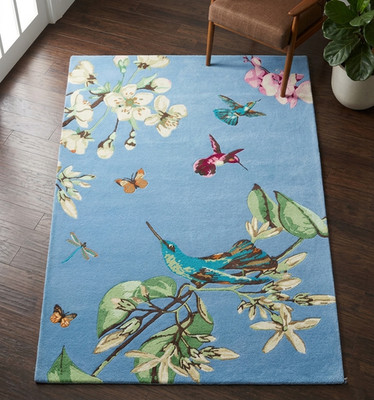 Modern Floral Multicolor Wool Area Rug Hand Tufted Bird Flower Livingroom Carpet