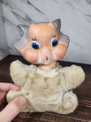 ラシュトン 水色プードル ☆Vintage☆ ~50's Rushton Rubber Face Cat Blue Hair Plush Toy