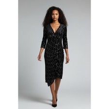 Express Black V Neck Ruched Asymmetrical Midi Dress XS Petite Elegant Party