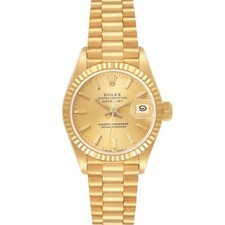 Rolex President Datejust 26 Yellow Gold Champagne Dial Ladies Watch 69178