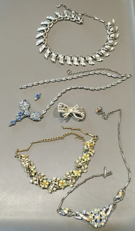 Vintage Broken Necklaces Brooch Lot for Repair or Craft Rhinestone Chain