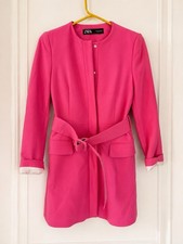 Zara Hot Pink Belted Long Blazer Coat Jacket XS Statement Piece