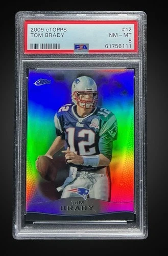 2009 topps 12 tom brady; silver etopps /749 chrome refractor PSA 8  - RARE SSP -