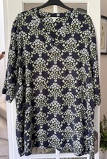 Seasalt Navy Floral Print ‘Hayle Bar Tunic’ Linen Mix Long Top / Dress Size 22