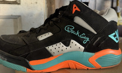New York Knicks Patrick Ewing throwback Athletics Wrap Black Orange Teal sneaker