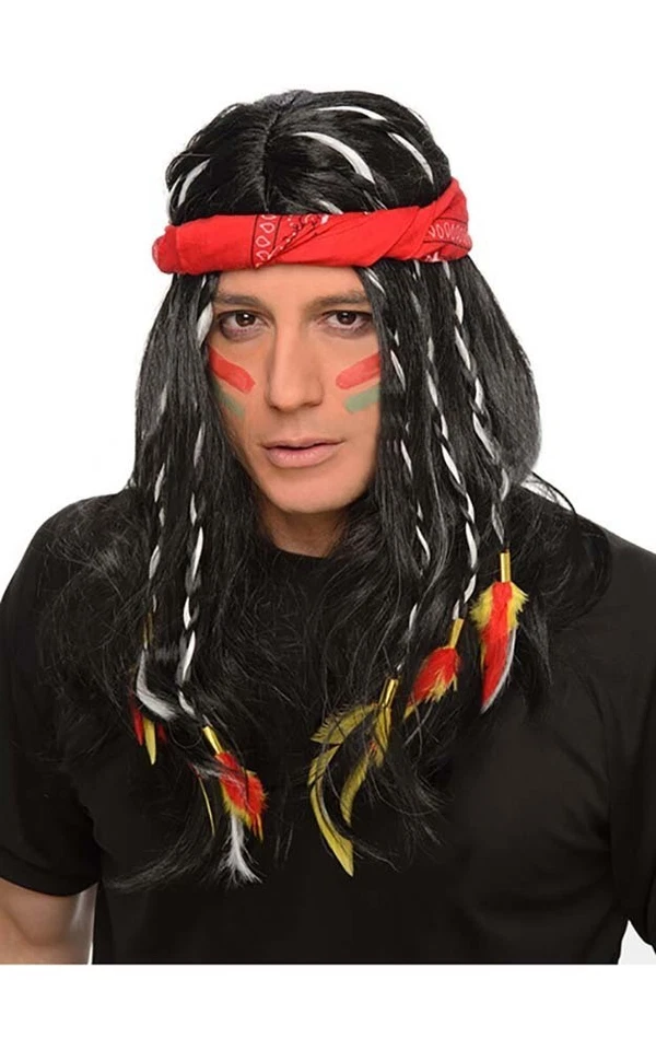 INDISCHE ERWACHSENE HERREN PERÜCKE UND STIRNBAND HALLOWEEN KOSTÜM ACCESSOIRE - Bild 1 von 1