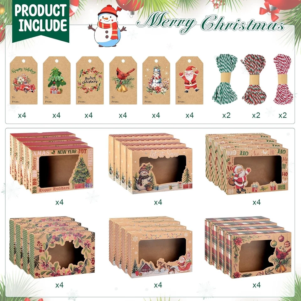 Caixas de presente de biscoito de Natal pacote com 24 recipientes festivos para pastelaria de padaria janela - Imagem 4 de 4