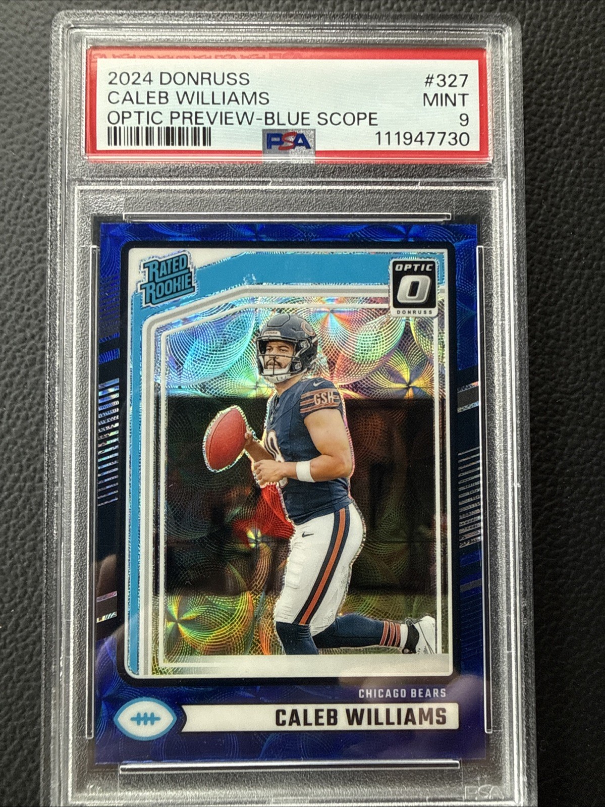 2024 Panini Donruss RC PSA 9 Caleb Williams #327 Optic Preview Blue Scope