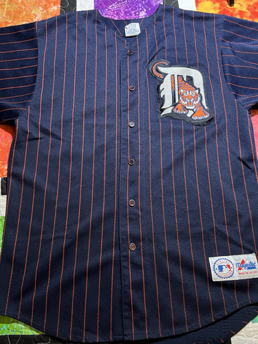 USA Majestic Vintage Detroit Tigers Large Blue Mesh Pinstripe Jersey