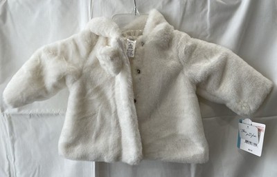 Little Me Baby Girls White Faux Fur Hooded Coat Jacket Hoodie Bow 6M NWT