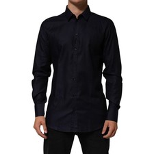 DOLCE & GABBANA Shirt Blue Cotton Collared Long Sleeve GOLD Men Dress 41/US16/L