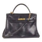 HERMÈS Kelly 32 Boxcalf Indigo Collectible 1950 Shoulder Bag