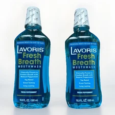 2x Bottles - Lavoris Fresh Breath Peppermint Mouthwash - NEW