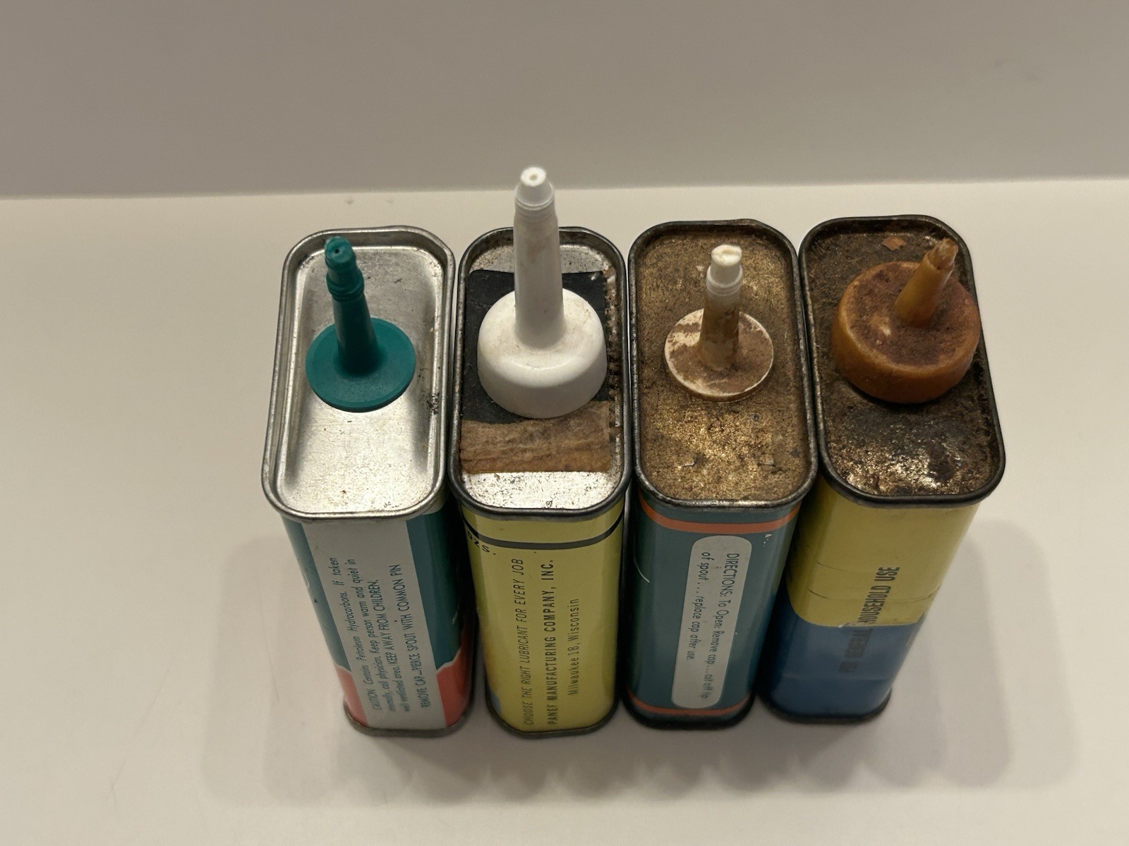 Vintage Lot of 4 Sewing Machine Oiler Tins - Singer Panef O.k’s Montgomery Ward