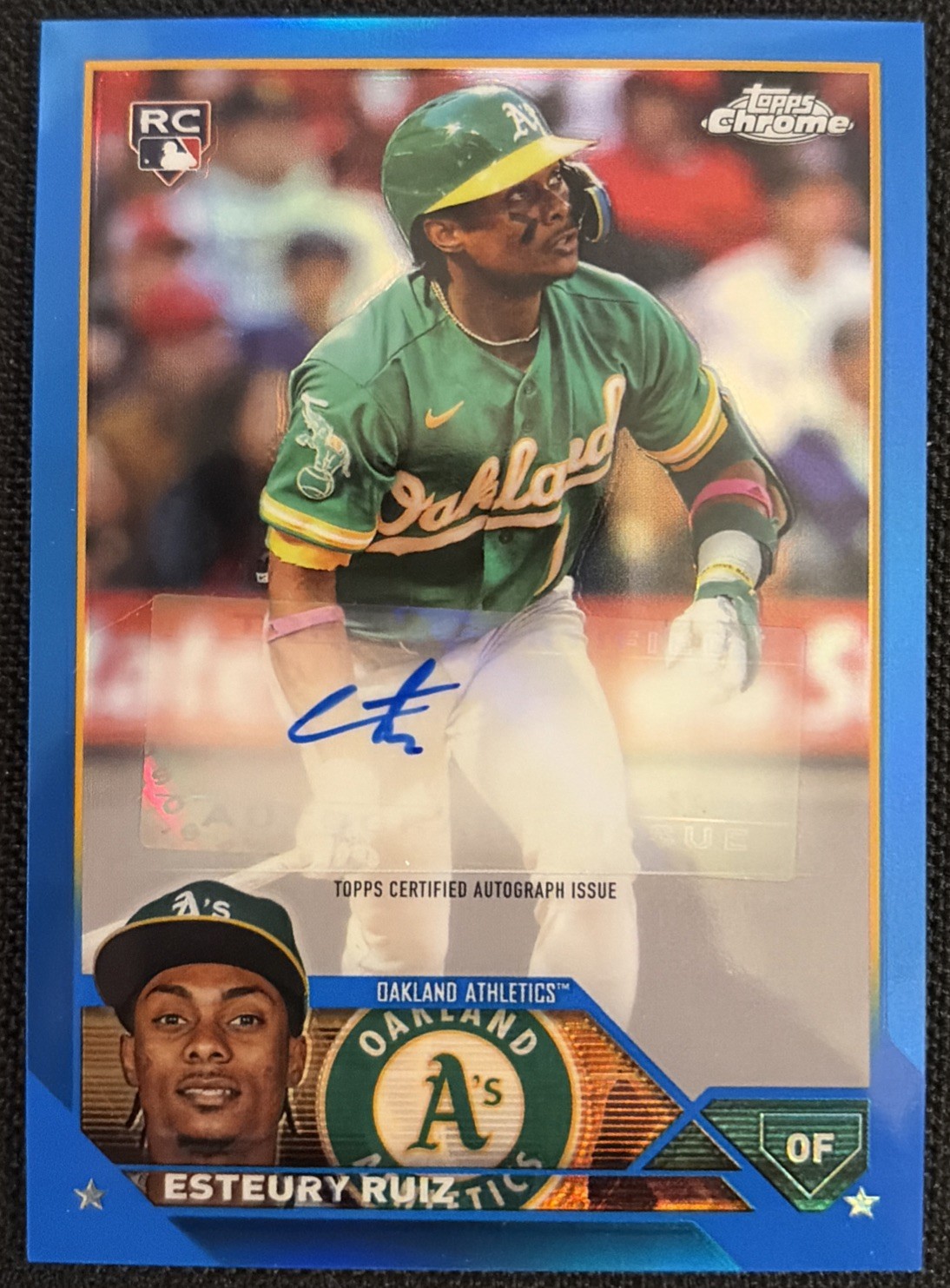 2023 Topps Chrome Update Esteury Ruiz Blue Refractor Rookie Auto #/150 Athletics