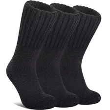 Boot Socks for Women Merino Wool Hiking Winter Warm Super Thick 3 Pairs Black