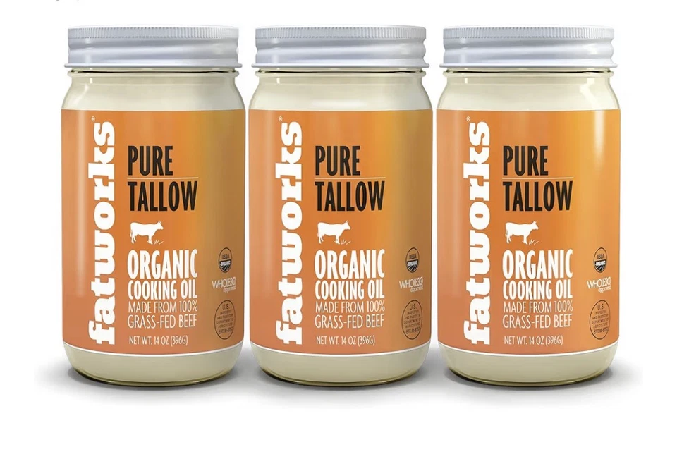 3 JARS Fatworks Pure Grass-Fed Beef Tallow 14 Oz Premium ORGANIC Cooking Oil