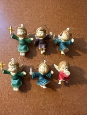 Vtg Set Of 6 Angel Christmas Ornaments Plastic Mold Candle Horn Star