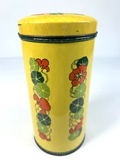Vintage mid century Verkade 8.5" Bisquit tin with nasturtium design & lid